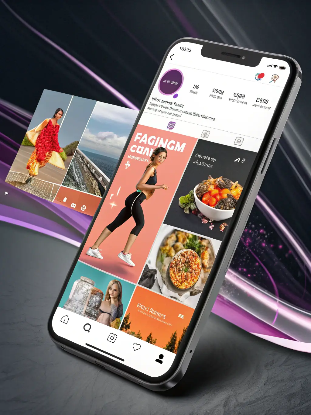 An image of an Instagram feed filled with visually appealing ads, seamlessly integrated into the user's browsing experience.
